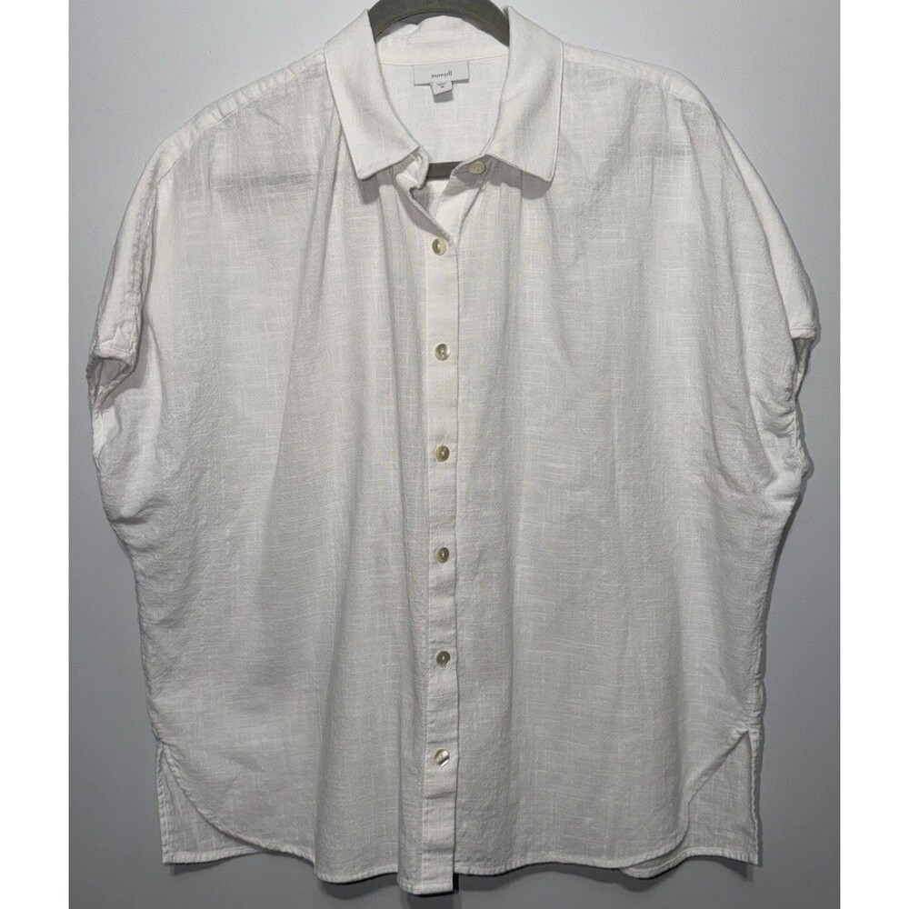 J Jill Womens Medium White Cotton Gauze Pure Jill Dolman Sleeve Button Up Shirt